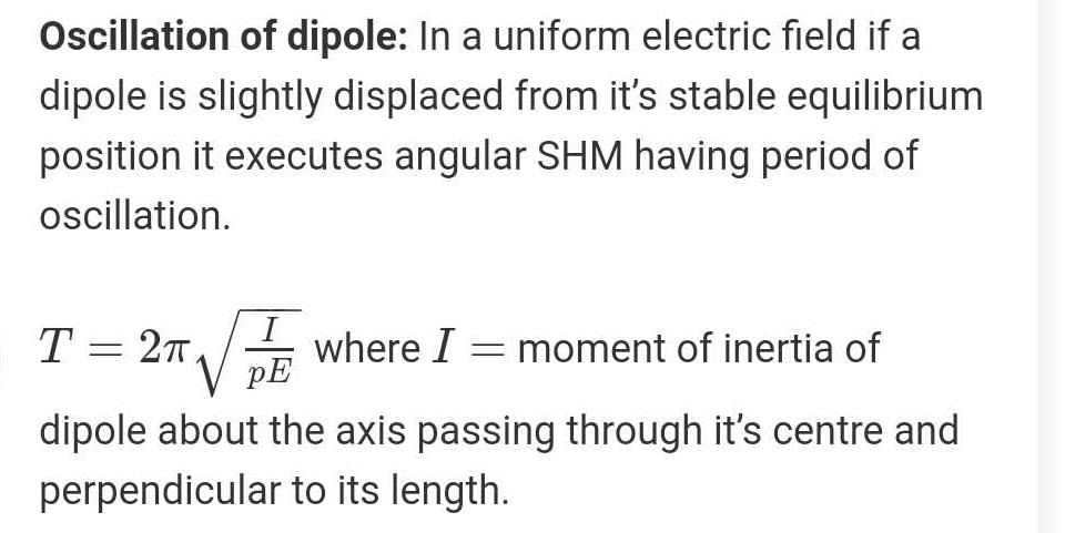 What Is The Time Period Of A Dipole In A Uniform Electric Field