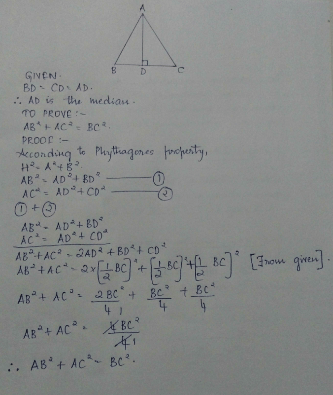 If D Is A Point On Side BC OfandDelta ABC Such That BD CD AD Thena