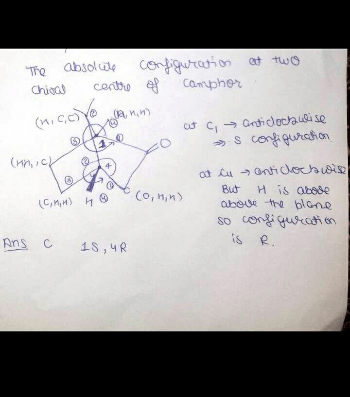 The Abso Lute Configuration At The Two Chiral Centers Of Camphor Is A