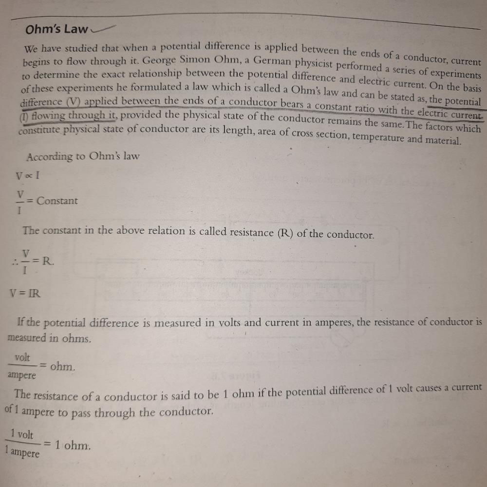 What Is Ohm S Law In Short EduRev Class 10 Question