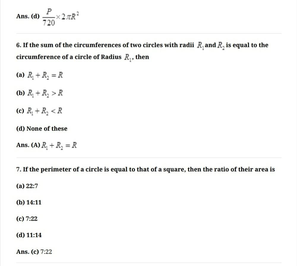 Math Areas Related To Circles Important Mark Questions Class