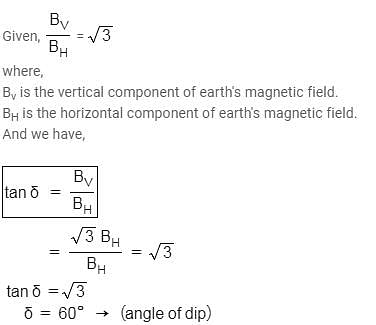 Vaccinere under Seneste nyt The vertical component of Earth's magnetic field at a place is equal to the  horizontal component.what is the value of angle of dip at this place? |  EduRev Class 12 Question