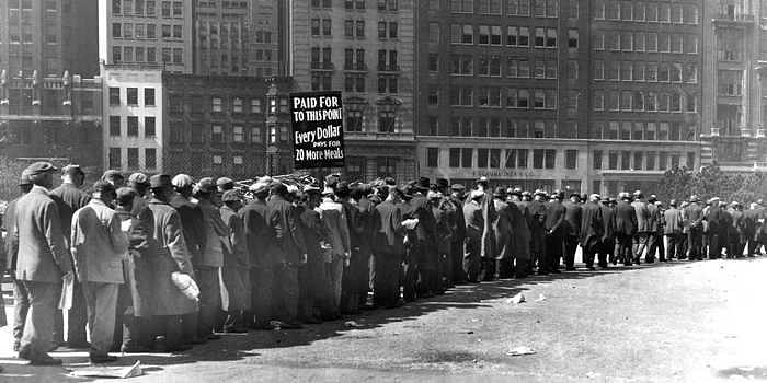 People queuing for food during The Great Depression