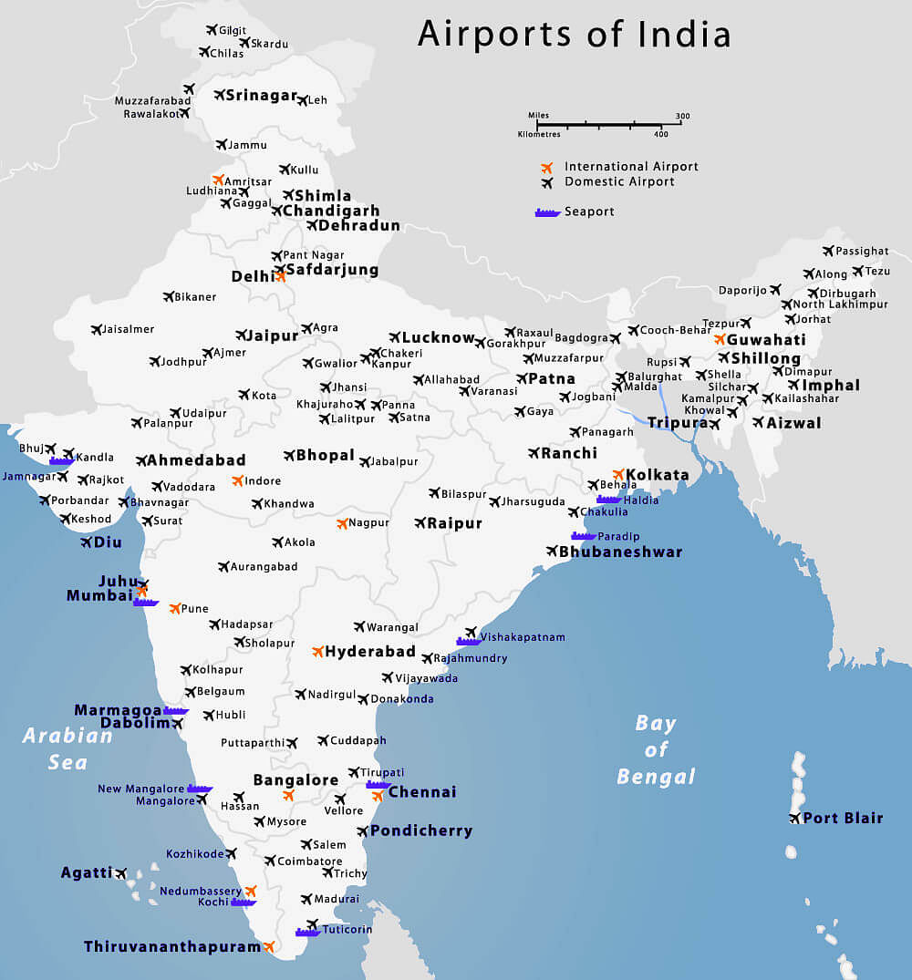 Map of Airports in India