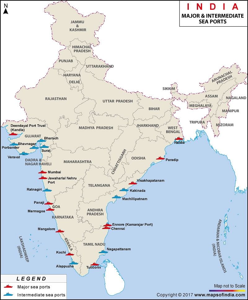 Map of Major Ports of India