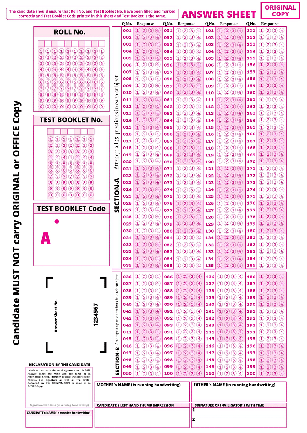 180 Question OMR Sheet Sample PDF, 55 OFF