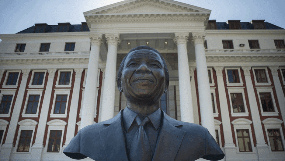 A Statue of Nelson Mandela pictured outside the Parliament 