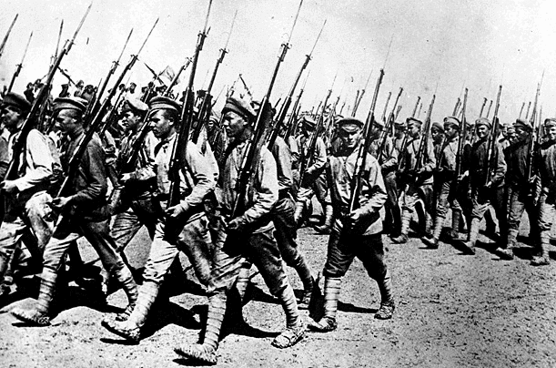 A Red Army Unit marches through Kharkiv during Civil War