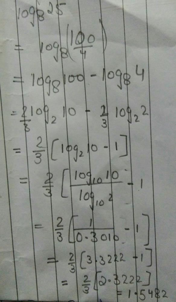 The value of log 25 to the base 8 given log 2 =0.3010 is? | EduRev CA ...