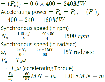 Previous Year Questions- Power System Stability - 2 | Power Systems - Electrical Engineering (EE)