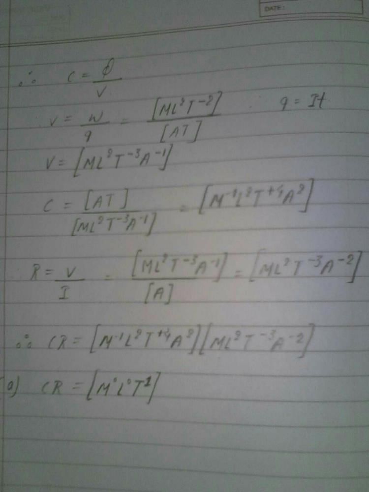 If C and R denote capacitance and resistance, the dimensional formula