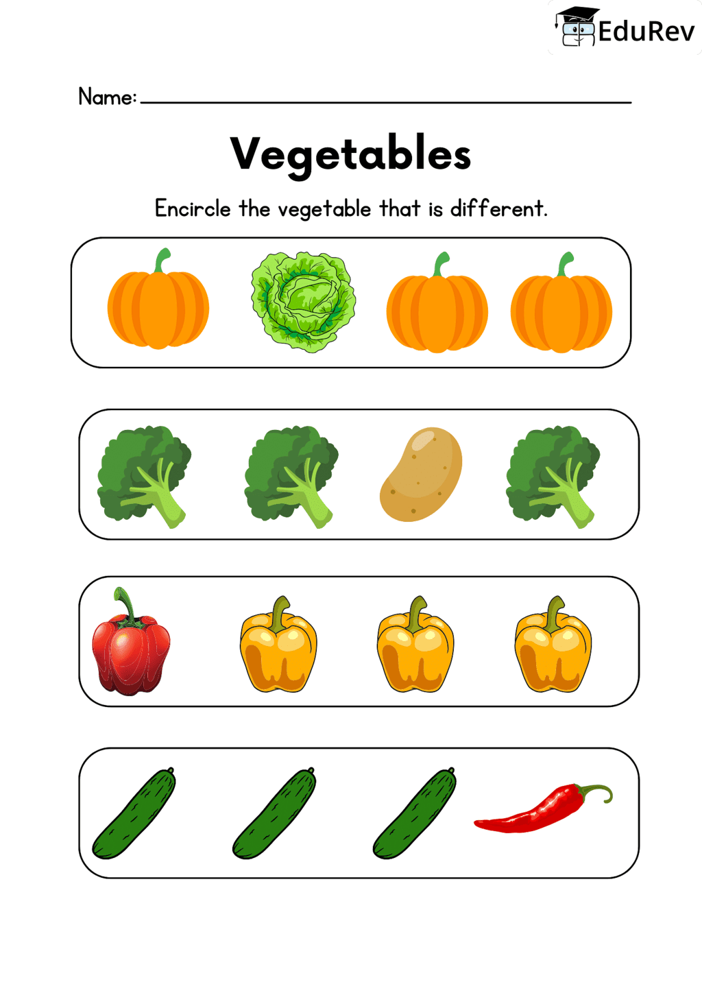 Visual Worksheets - Circle Different Vegetables - Evs For Lkg Pdf Download