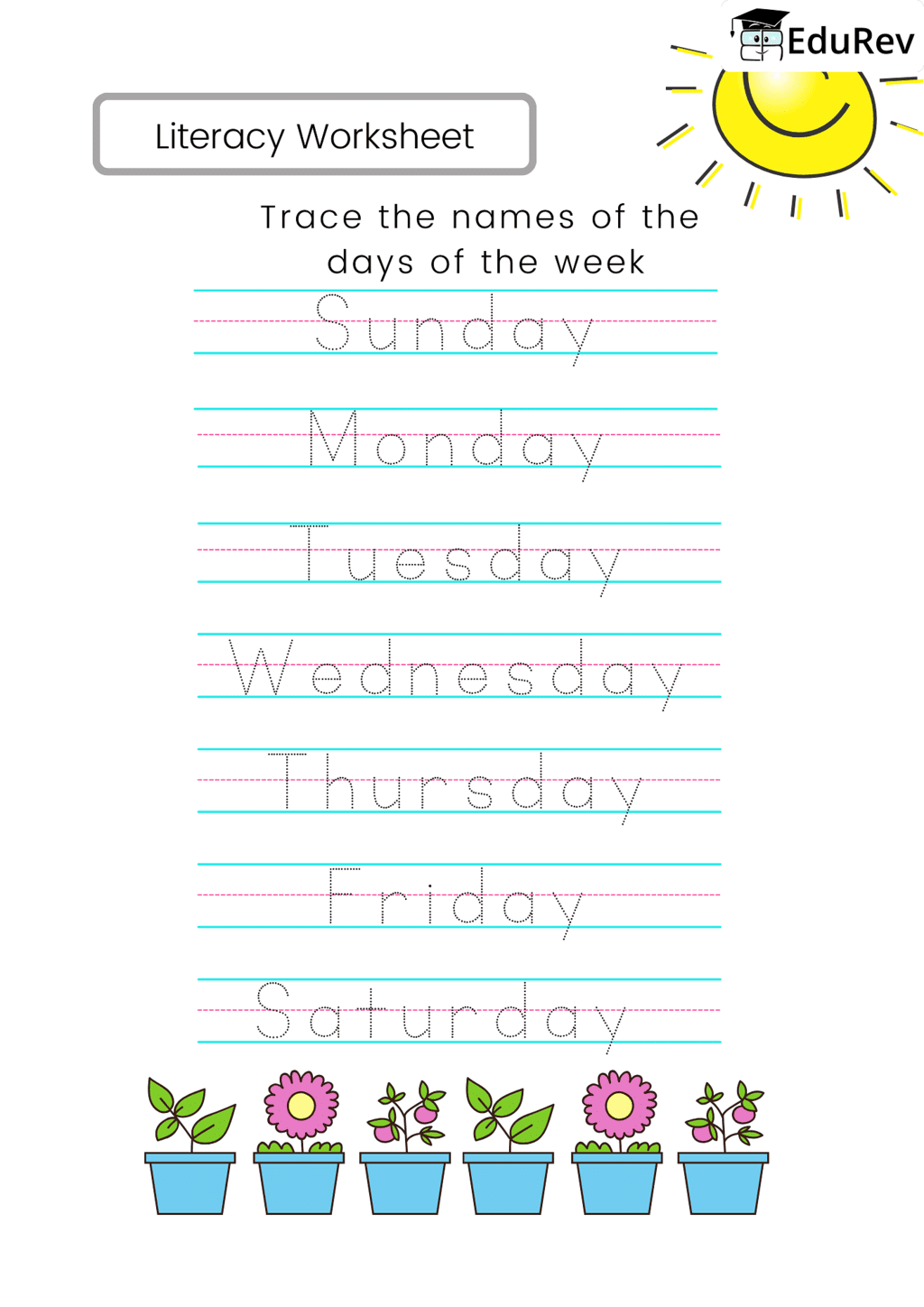 Visual Worksheets - Trace the names of days of week - English for LKG ...