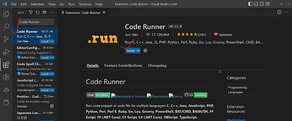 Install Code Runner Extension 
