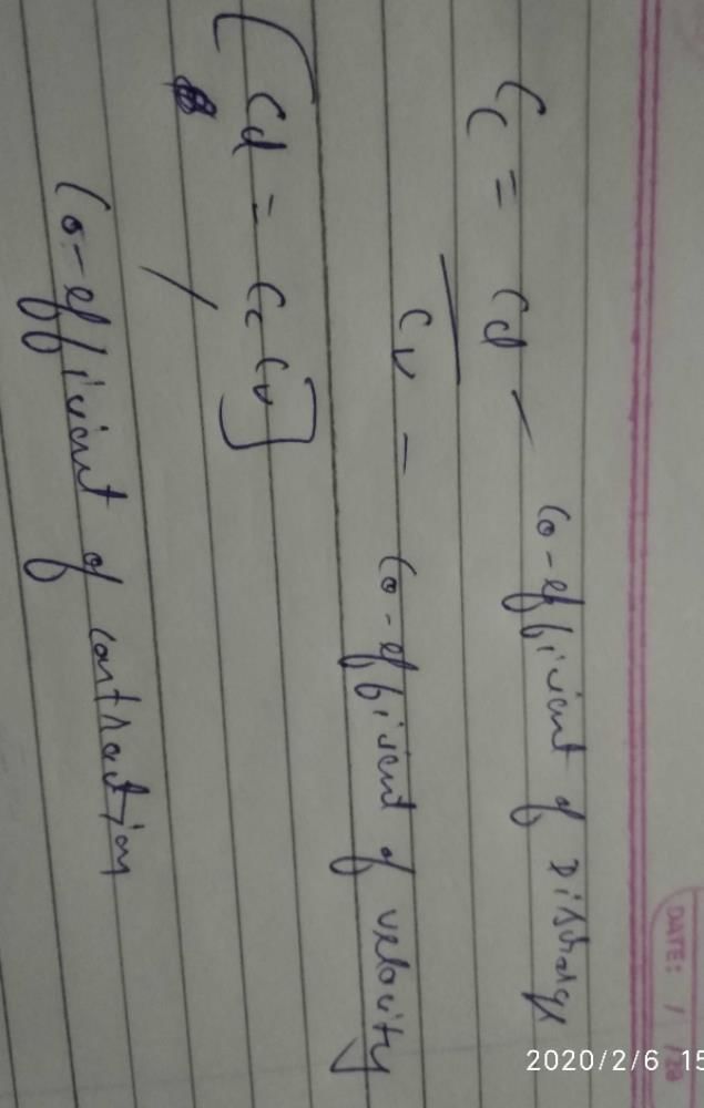How is the velocity coefficient Cv, the discharge coefficient Cd, and