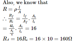 A wire of length L is drawn such that its diameter is reduced to half ...