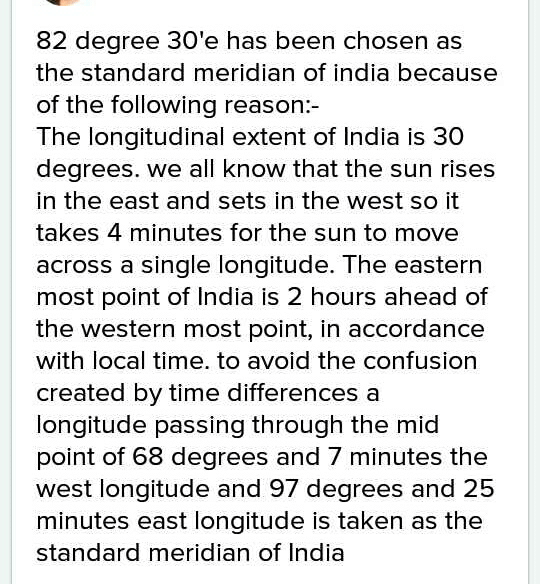 Which meridian is taken as a standard meridian for India and why?