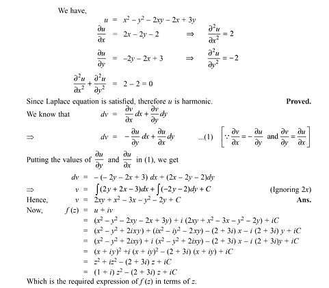 Prove That U X 2 Y 2 2xy 2x 3y Is Harmonic And Find Harmonic Conjugate V Edurev Iit Jam Question