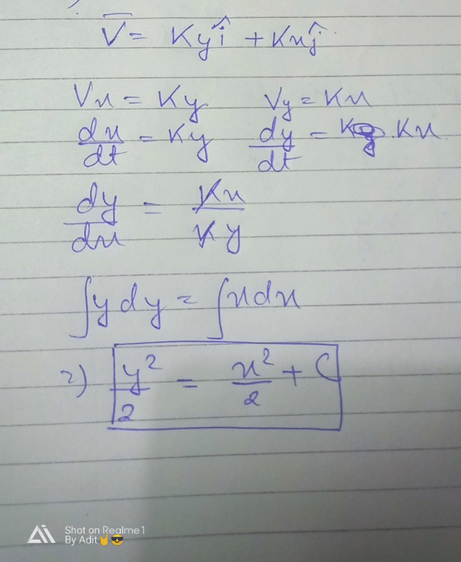 A Particle Is Moving With Velocity V K Yi Xj Where K Is Constant The General Equation Of It3