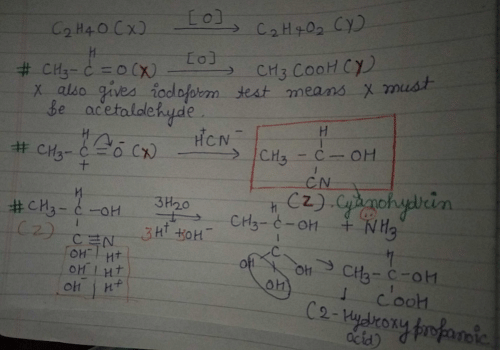 The molecular formula of X is C2H4O. On oxidation X gives Y