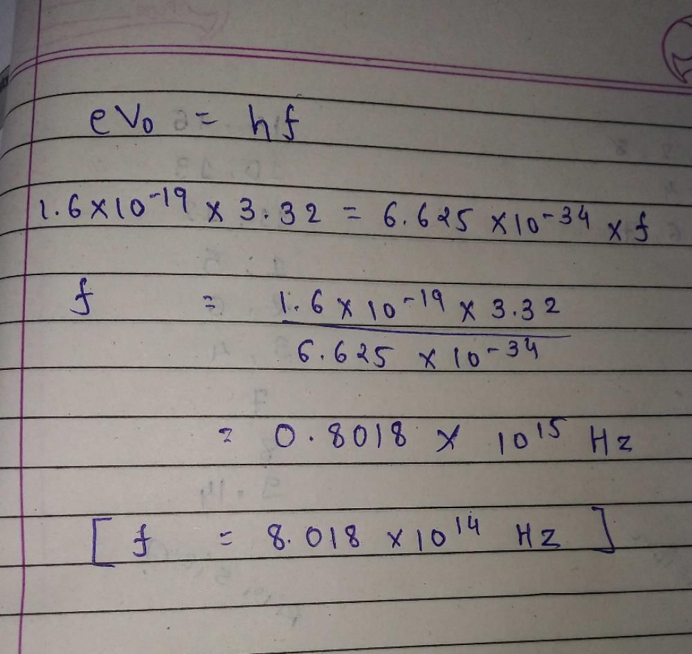 The work function of a photoelectric material is 3.32 eV. The threshold