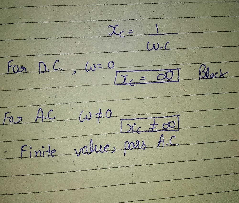 Why capacitor block DC but allows AC.? EduRev JEE Question