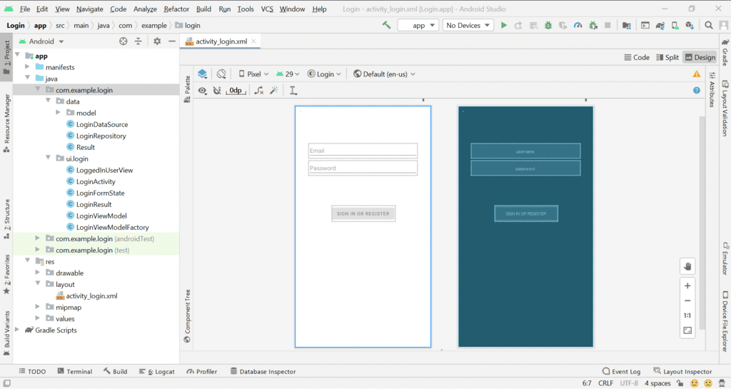 Different types of activities in android studio software development