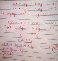 If 6x 3y 6xy 2x 4y 5xy Then The Values Of X And Y Area 1 And 