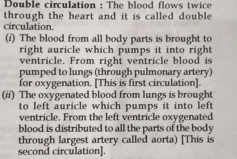 What is double circulation. Explain ? | EduRev Class 10 Question