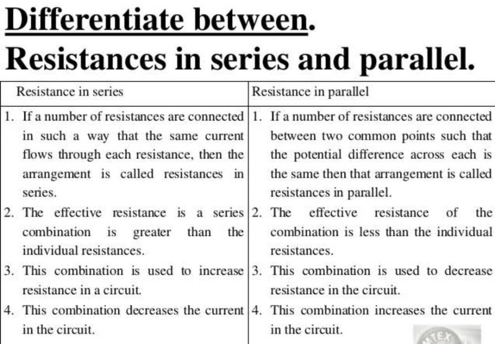 difference between resistance in series and in parallel Related