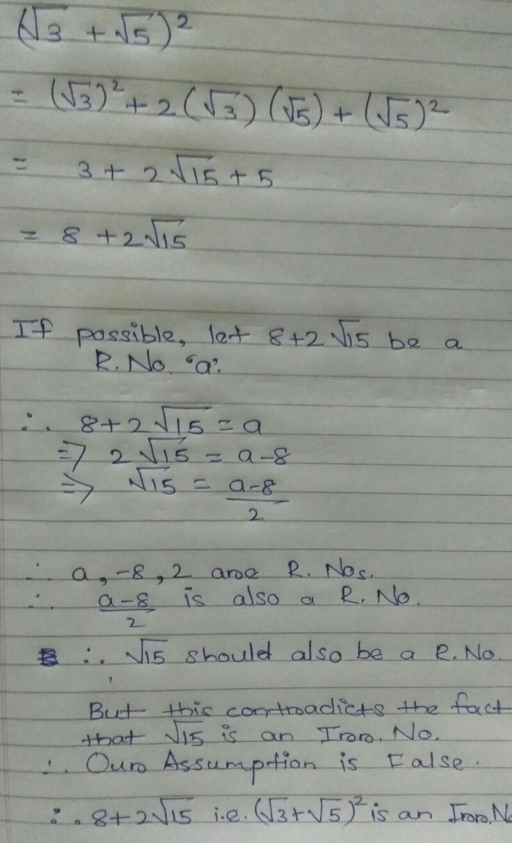 Show That 3 5 Is An Irrational Number Edurev Class 10 Question