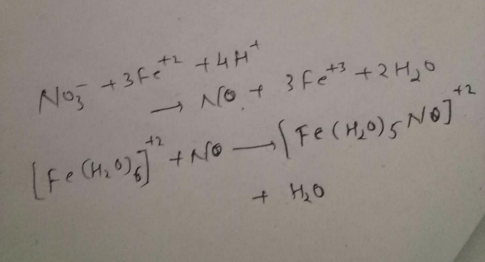 Fe^{2+}(aq)+NO_{3}^{-}(aq)+H_2SO_4(conc)rightarrow Brown ring complex.The  oxidation number of iron in brown ring complex is: