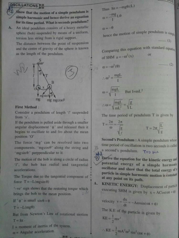 Derivation Of Simple Pendulum In Shm Edurev Class 11 Question