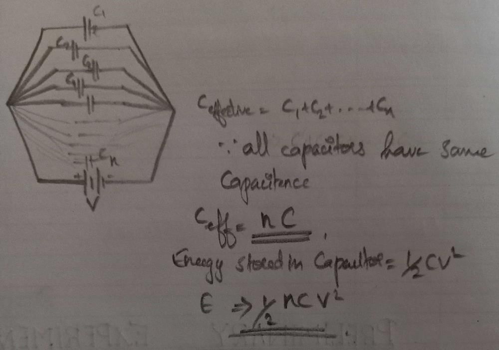 If there are n capacitors in parallel connected to V volt source, then