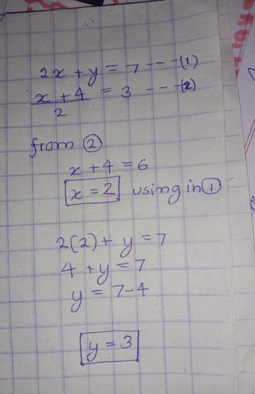 X 4 2 3 And 2x Y 7 Solve By Elimination Method Edurev Class 10 Question