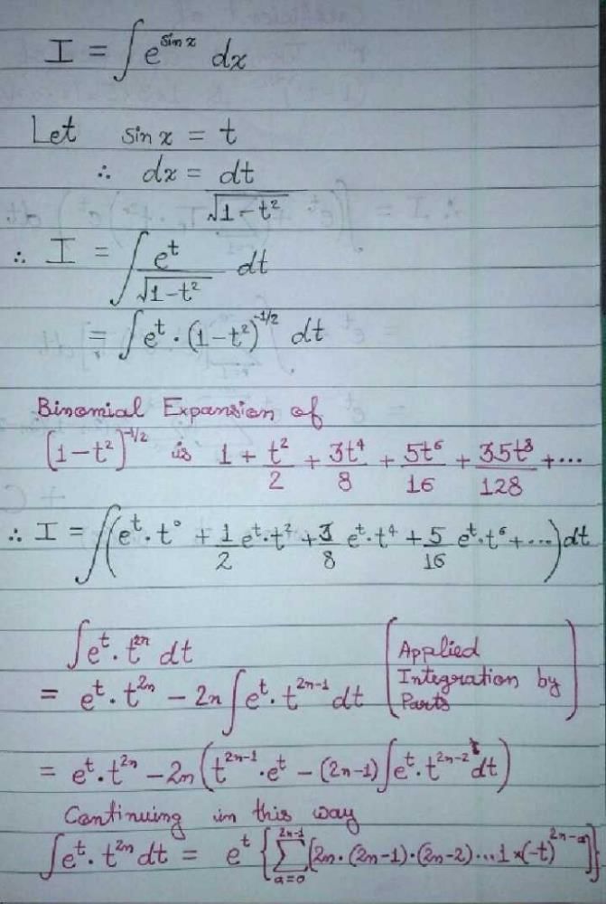integration of e power x sinx dx