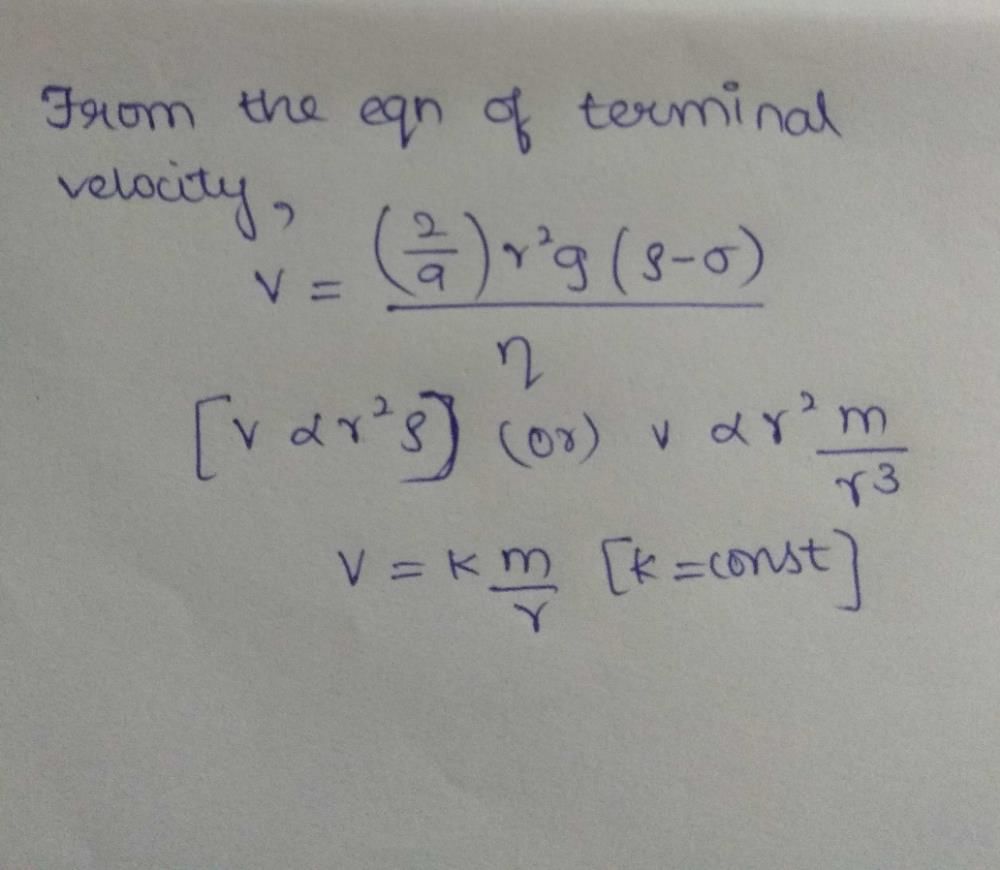 A ball of mass m and radius r is released in viscous liquid. The value