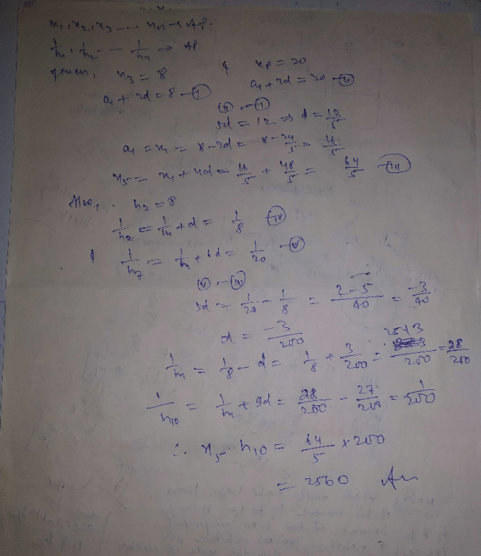 If x1 , x2 andhellip; . , xn and 1/h1,1/h2......1/hnare two A. P. s ...