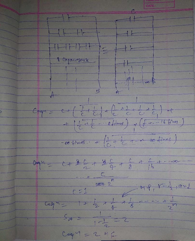 An infinite number of identical capacitors, each of capacitance 1 andmu