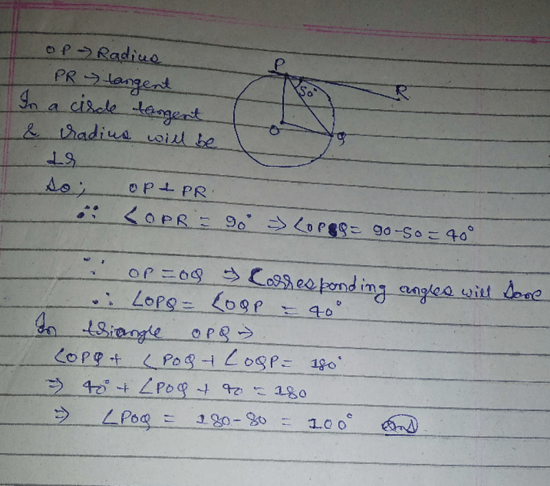 In Figure If O Is Centre Of A Circle Pq Is A Chord And The Tangent Pr At P Makes An Angle Of 50 3588