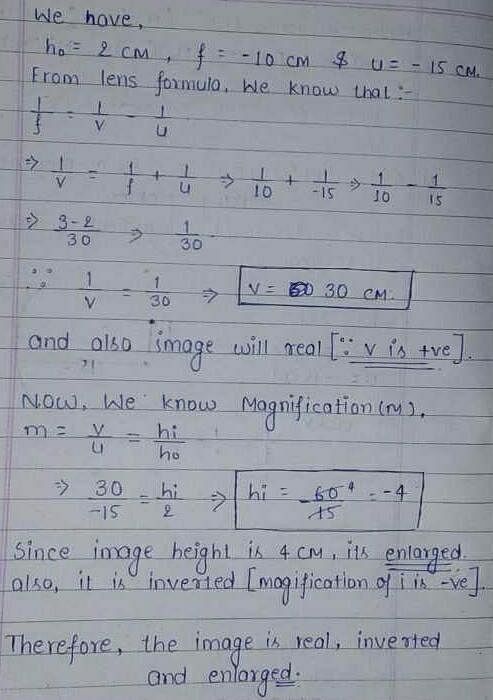 An object of height 2 cm is placed a distance 20 cm in front of a