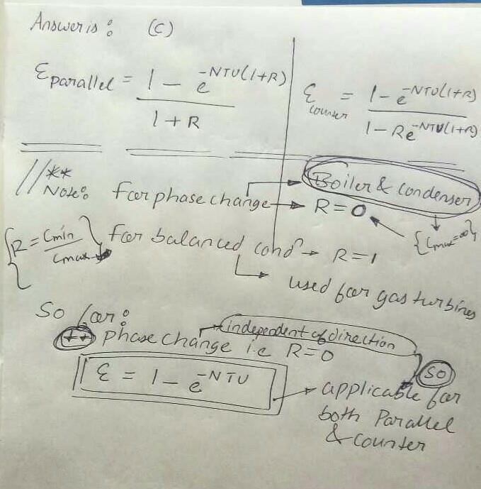 The equation of effectiveness ε = 1 − e−NTU for a heat exchanger is valid in the case of (a