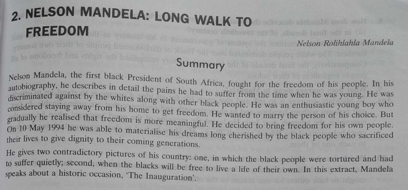 Summary of Nelson Mandela? | Class 11 Question