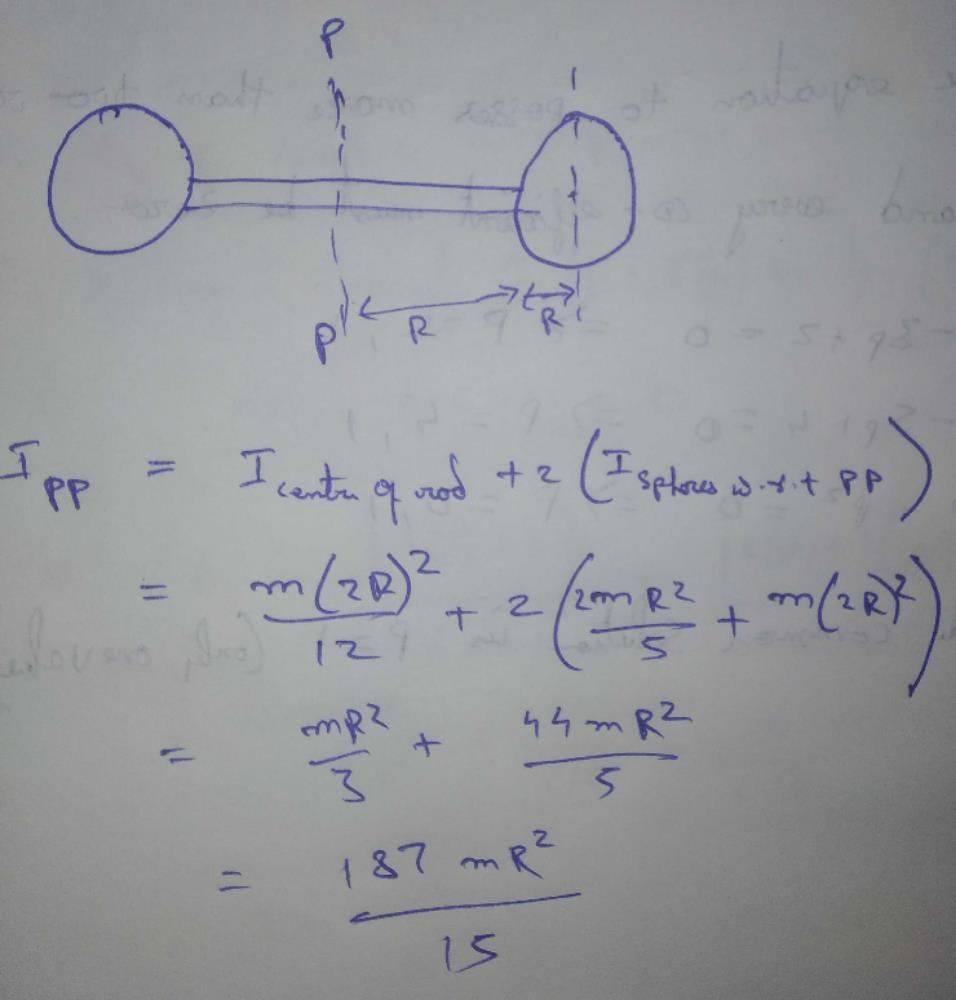 Two identical spherical balls of mass M and radius R each are stuck on