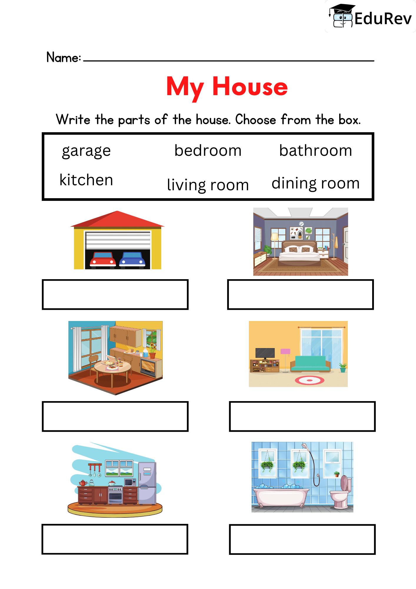 Visual Worksheets - Identify part of house - EVS for Class 1 PDF Download