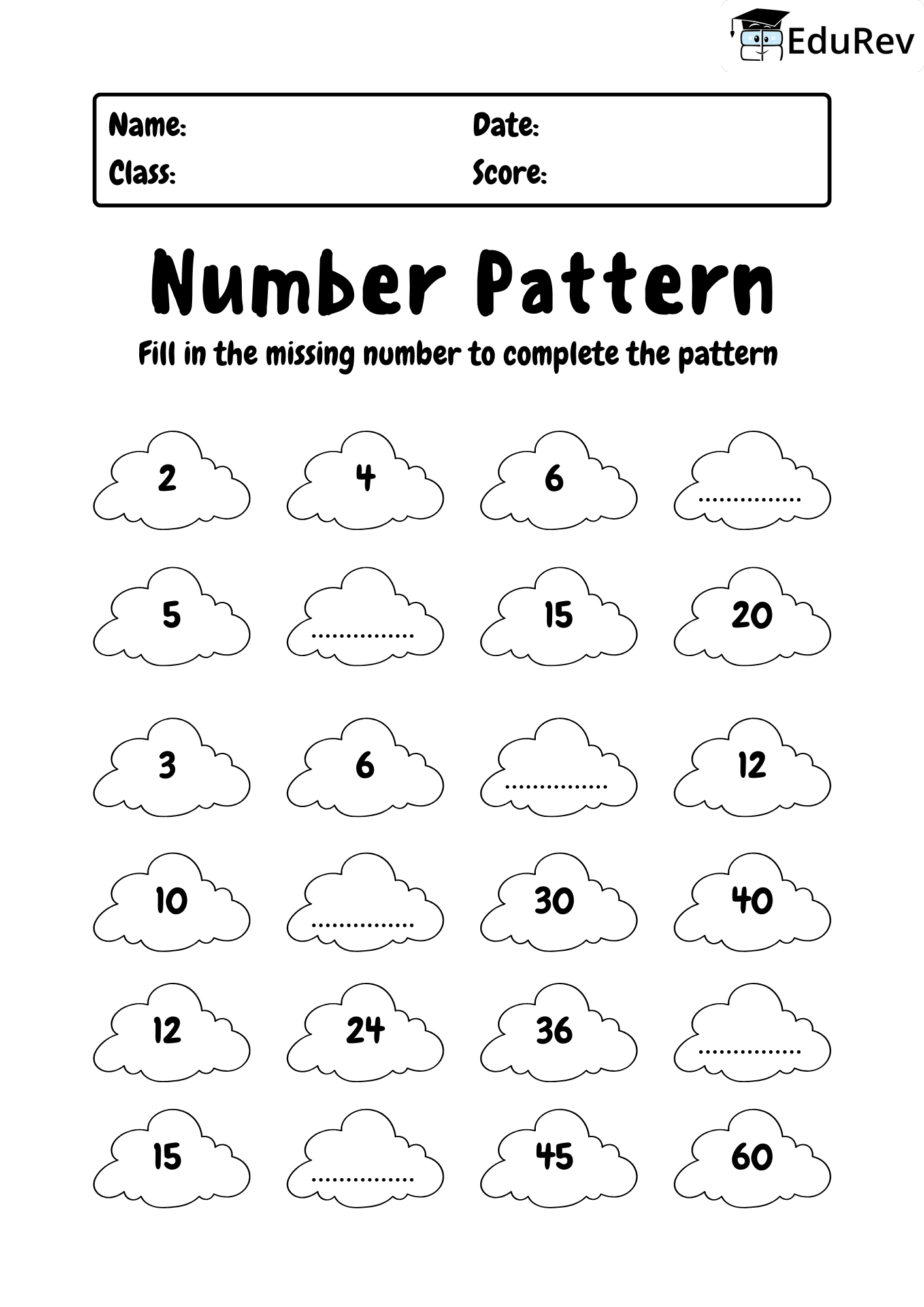 Visual Worksheets - Complete the number Pattern - Mathematics for Class ...