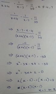 Solve For X Integration One By X 4 Minus 1 By X Minus 7 Is Equal To 11 