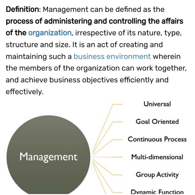nature and characteristics of management
