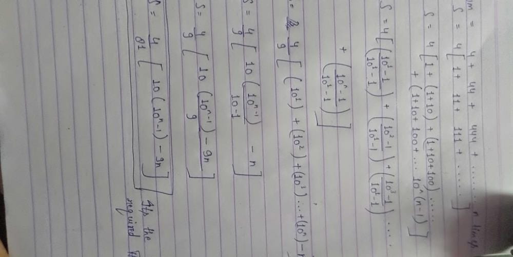Calculate Sum To N Terms Of The Series 4 44 444 EduRev JEE calculate-sum-to-n-terms-of-the-series-4-44-444-edurev-jee