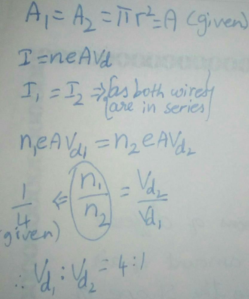 Two wires each of radius of cross section r but of different materials